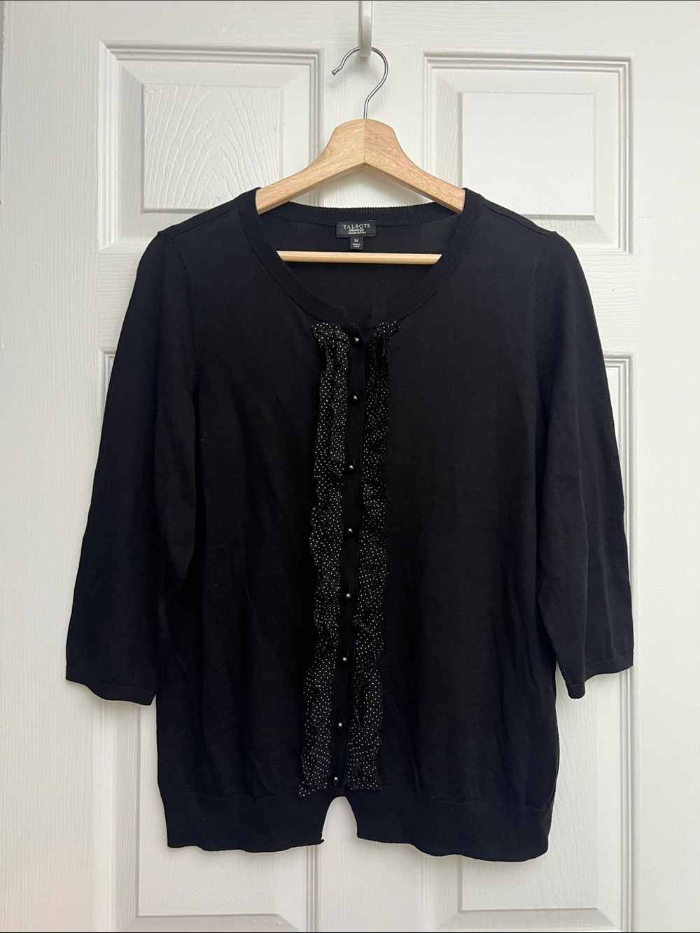 Talbots Ruffle Front Silk and Cotton Blend Cardigan